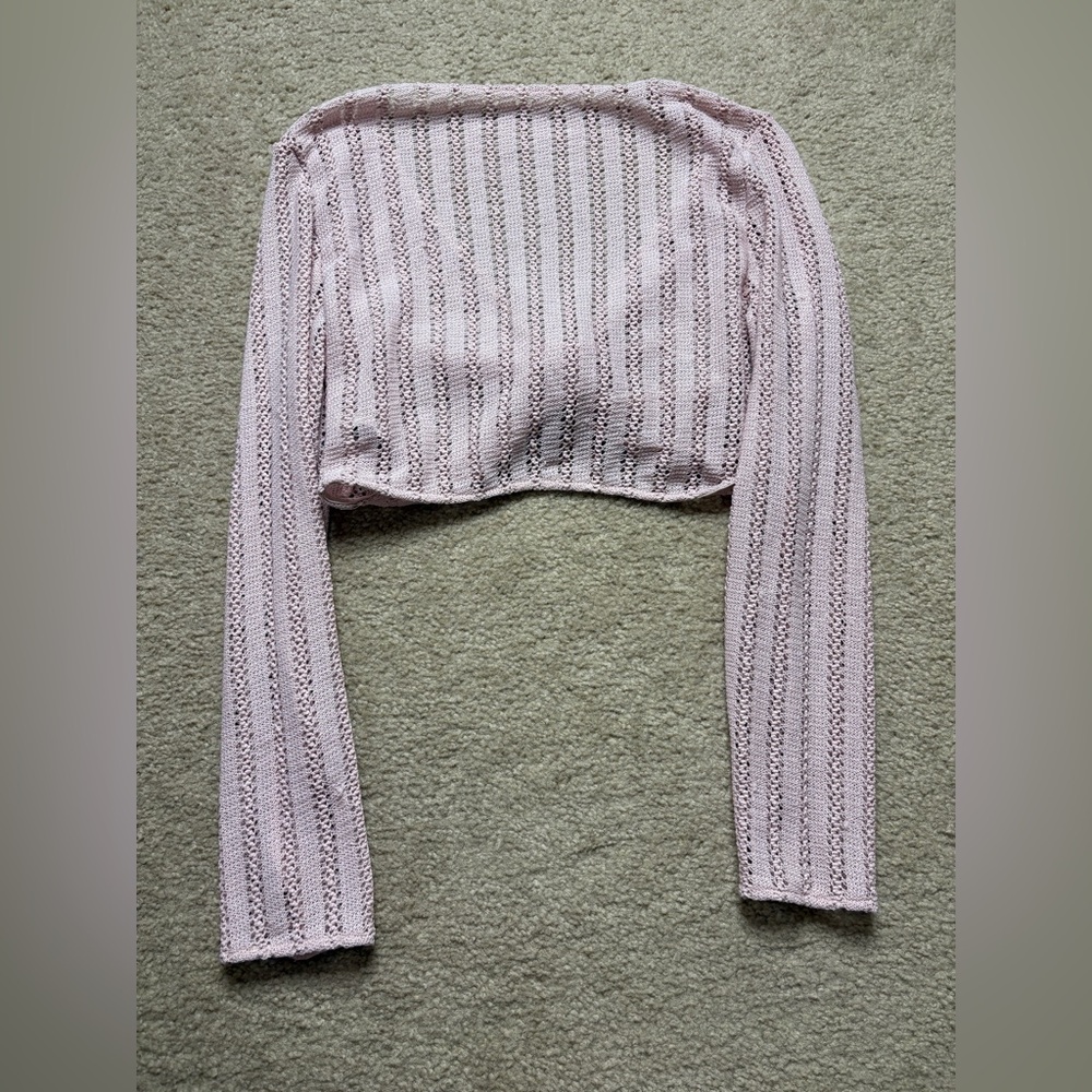 Dusty Pink Knit Twist Front Crop Long Sleeve Top Coquette Balletcore Soft Girl - Picture 6 of 6